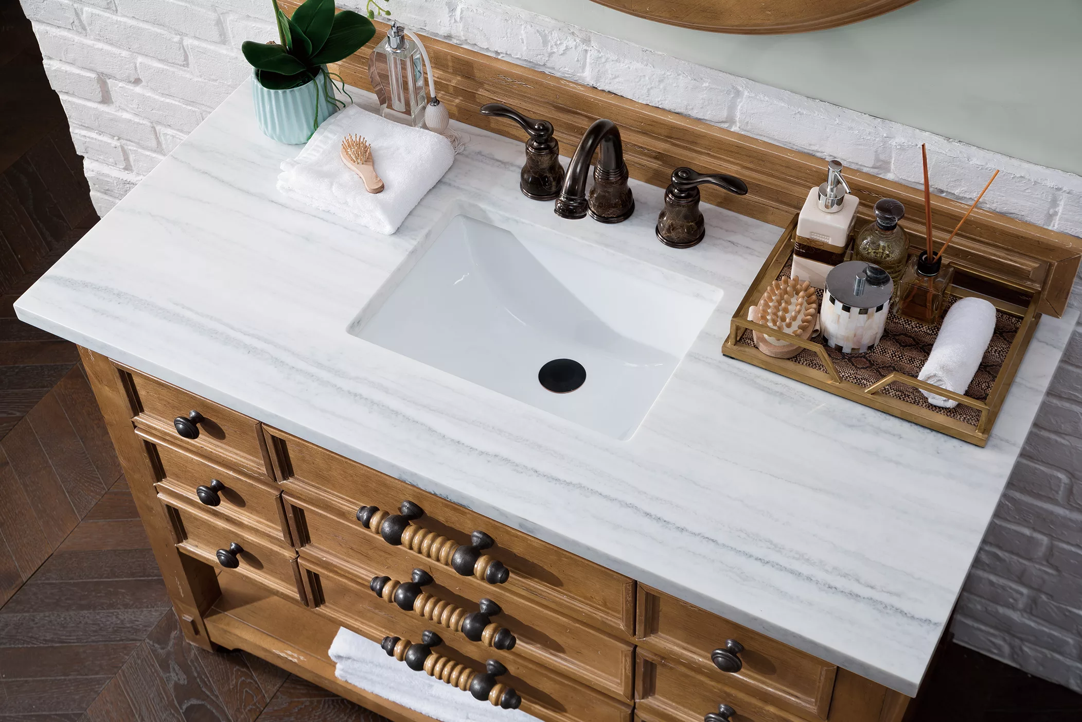 Malibu 48" Single Vanity, Honey Alder w/ 3 CM Arctic Fall Solid Surface Top - Image 3