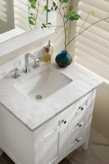 Palisades 30" Single Vanity, Bright White w/ 3 CM Carrara Marble Top - Image 3