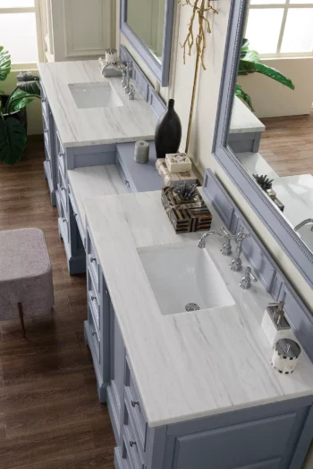 De Soto 118" Double Vanity Set, Silver Gray w/ 3 CM Arctic Fall Solid Surface Top - Image 5