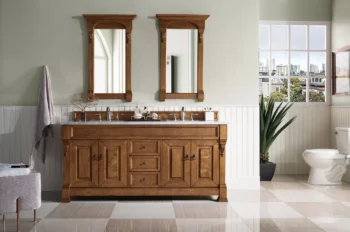 Brookfield 72" Double Vanity, Country Oak w/ 3 CM Carrara Marble Top - Image 2