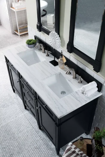 Brittany 60" Double Vanity, Black Onyx w/ 3 CM Arctic Fall Solid Surface Top - Image 3