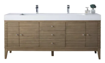 Linear 72" Double Vanity Whitewashed Walnut w/ Glossy White Composite Stone Top