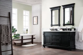 Brookfield 60" Double Vanity, Antique Black w/ 3 CM Eternal Jasmine Pearl Quartz Top - Image 3