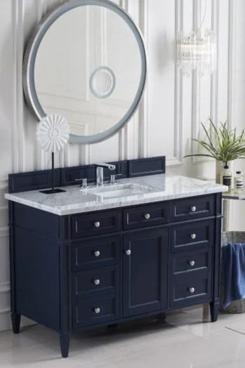 Brittany 48" Single Vanity, Victory Blue w/ 3 CM Carrara Marble Top - Image 3