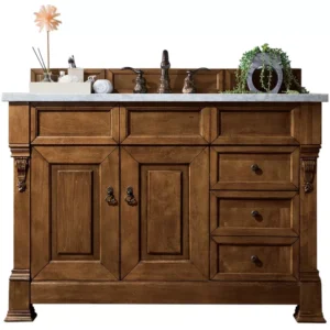 Brookfield 48″ Single Vanity, Country Oak w/ 3 CM Arctic Fall Solid Surface Top