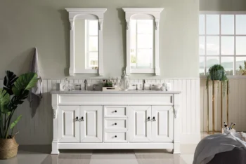 Brookfield 72" Double Vanity, Bright White w/ 3 CM Arctic Fall Solid Surface Top - Image 2