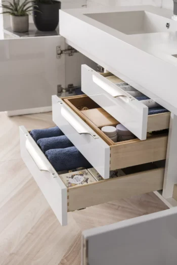 Mercer Island 59" Double Vanity, Glossy White w/ Glossy White Composite Stone Top - Image 7