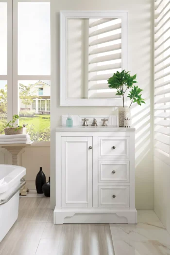 De Soto 30" Single Vanity, Bright White w/ 3 CM Arctic Fall Solid Surface Top - Image 2