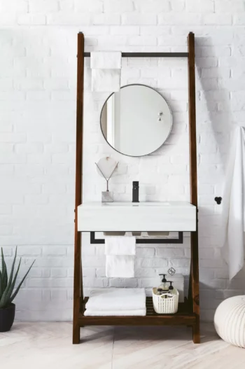 Lakeside 30" Single Vanity, Mid-Century Walnut w/ Arctic Fall Solid Surface Top - Image 2