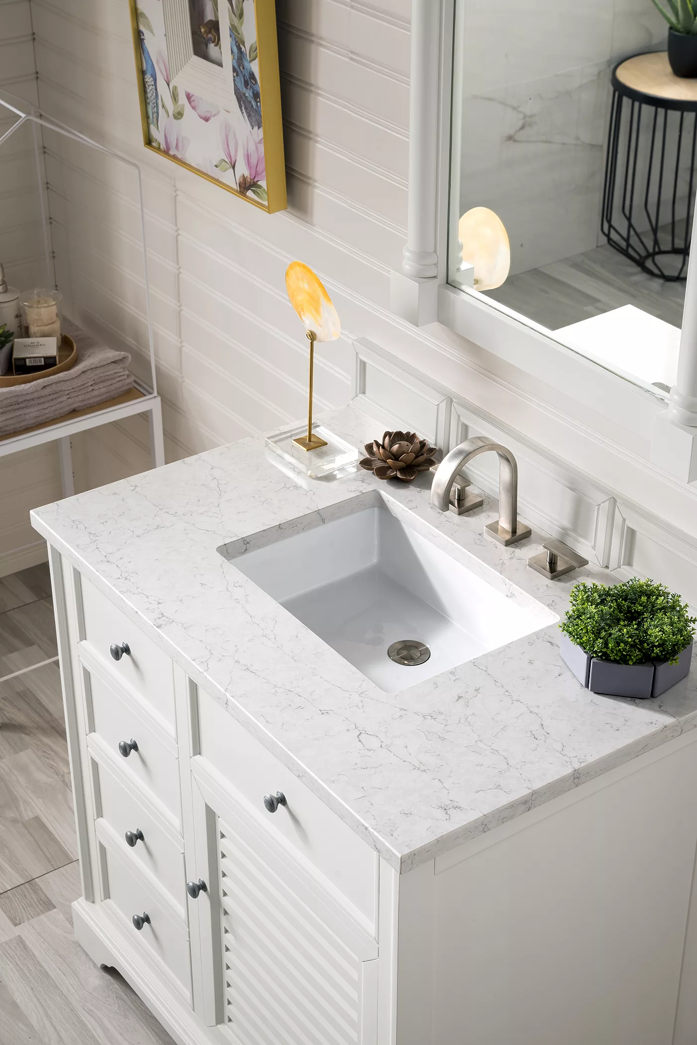 Savannah 36" Single Vanity, Bright White w/ 3 CM Eternal Jasmine Pearl Quartz Top - Image 3