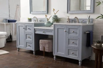 Copper Cove Encore 86" Double Vanity Set, Silver Gray w/ 3 CM White Zeus Quartz Top - Image 3