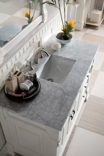Brookfield 48" Single Vanity, Bright White w/ 3 CM Carrara Marble Top - Image 5