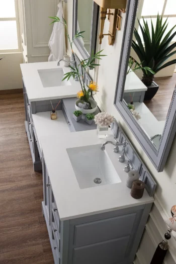 De Soto 82" Double Vanity Set, Silver Gray w/ 3 CM White Zeus Quartz Top - Image 5