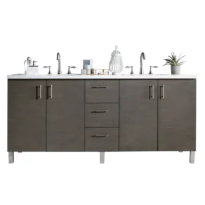 Metropolitan 72″ Double Vanity, Silver Oak w/ 3 CM Arctic Fall Solid Surface Top