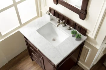 Brittany 30" Single Vanity, Burnished Mahogany w/ 3 CM Carrara Marble Top - Image 5