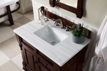 Brookfield 36" Single Vanity, Burnished Mahogany w/ 3 CM Arctic Fall Solid Surface Top - Image 3