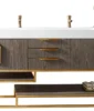 Columbia 72″ Double Vanity, Ash Gray, Radiant Gold w/ Glossy White Composite Stone Top