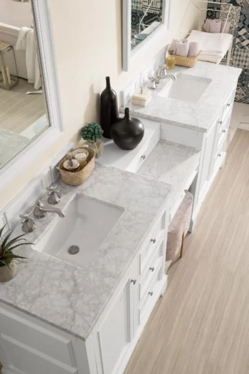 De Soto 94" Double Vanity Set, Bright White w/ 3 CM Carrara Marble Top - Image 2
