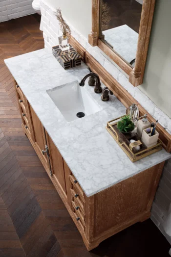 Providence 60" Single Vanity, Driftwood w/ 3 CM Carrara Marble Top - Image 3