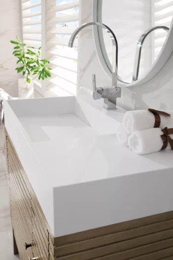 Linear 36" Single Vanity, Whitewashed Walnut w/ Glossy White Composite Stone Top - Image 5