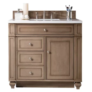 Bristol 36″ Single Vanity, Whitewashed Walnut w/ 3 CM Eternal Jasmine Pearl Quartz Top