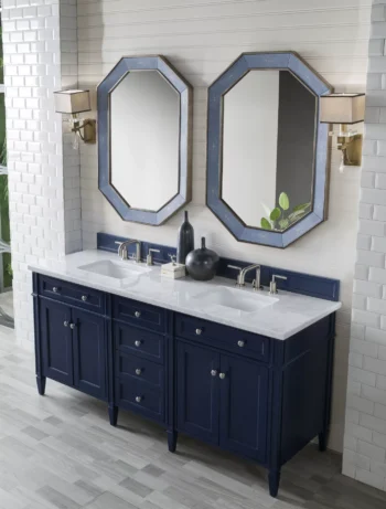 Brittany 72" Double Vanity, Victory Blue w/ 3 CM Carrara Marble Top - Image 3