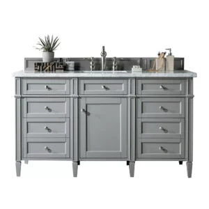 Brittany 60″ Single Vanity, Urban Gray w/ 3 CM Carrara Marble Top