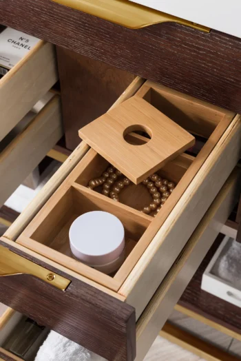 Columbia 72" Double Vanity, Coffee Oak, Radiant Gold w/ Glossy White Composite Stone Top - Image 4