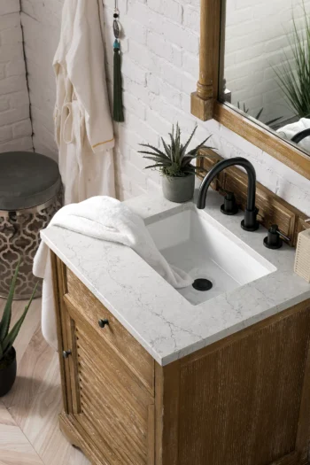 Savannah 26" Single Vanity, Driftwood w/ 3 CM Eternal Jasmine Pearl Quartz Top - Image 3