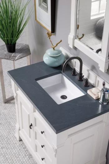 Brookfield 36" Single Vanity, Bright White w/ 3 CM Charcoal Soapstone Quartz Top - Image 3