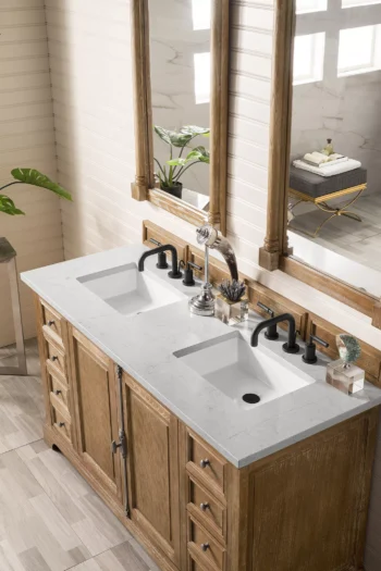 Providence 60" Double Vanity, Driftwood w/ 3 CM Eternal Jasmine Pearl Quartz Top - Image 3