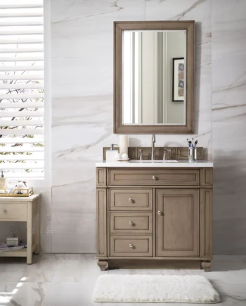 Bristol 36" Single Vanity, Whitewashed Walnut w/ 3 CM Arctic Fall Solid Surface Top - Image 2