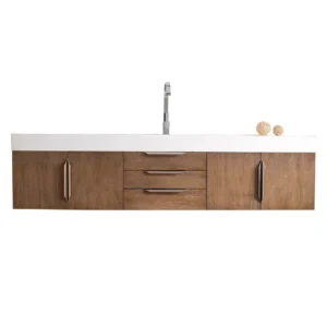 Mercer Island 72″ Single Vanity, Latte Oak w/ Glossy White Composite Stone Top