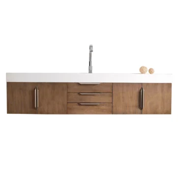 Mercer Island 72" Single Vanity, Latte Oak w/ Glossy White Composite Stone Top