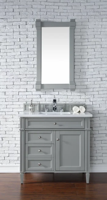 Brittany 36" Single Vanity, Urban Gray w/ 3 CM White Zeus Quartz Top - Image 2