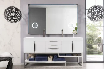 Columbia 72" Double Vanity, Glossy White w/ Glossy White Composite Stone Top - Image 2