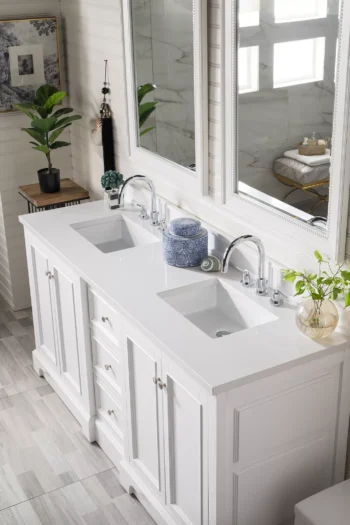 De Soto 72" Double Vanity, Bright White w/ 3 CM White Zeus Quartz Top - Image 3