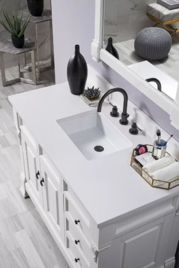 Brookfield 48" Single Vanity, Bright White w/ 3 CM White Zeus Quartz Top - Image 5
