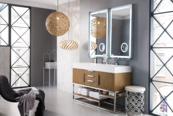 Columbia 59" Double Vanity, Latte Oak w/ Glossy White Composite Stone Top - Image 3