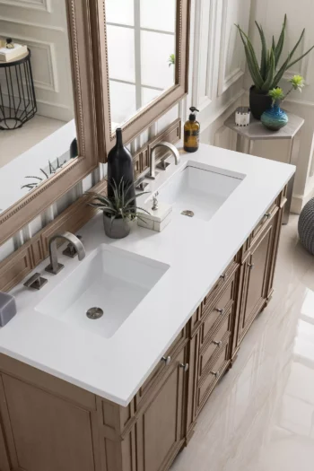 Bristol 60" Double Vanity, Whitewashed Walnut w/ 3 CM White Zeus Quartz Top - Image 3