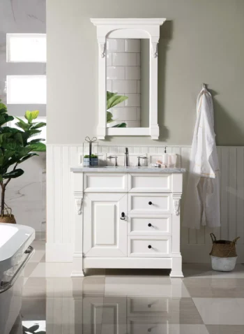Brookfield 36" Single Vanity, Bright White w/ 3 CM Carrara Marble Top - Image 2