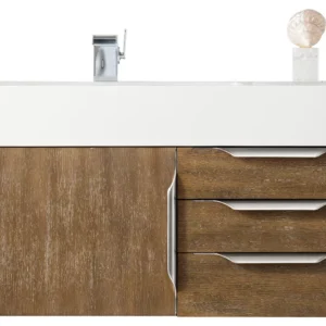 Mercer Island 36″ Single Vanity, Latte Oak w/ Glossy White Composite Stone Top