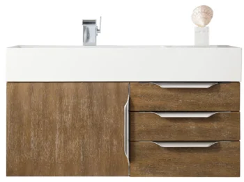 Mercer Island 36" Single Vanity, Latte Oak w/ Glossy White Composite Stone Top