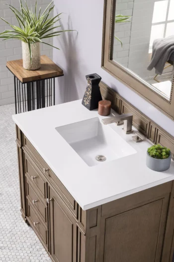 Bristol 36" Single Vanity, Whitewashed Walnut w/ 3 CM White Zeus Quartz Top - Image 2