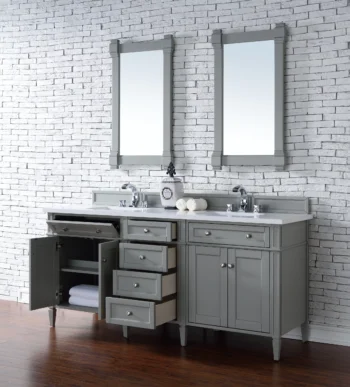Brittany 72" Double Vanity, Urban Gray w/ 3 CM White Zeus Quartz Top - Image 4