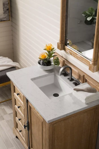 Providence 36" Single Vanity, Driftwood w/ 3 CM Eternal Jasmine Pearl Quartz Top - Image 3