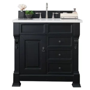 Brookfield 36″ Single Vanity, Antique Black w/ 3 CM Arctic Fall Solid Surface Top