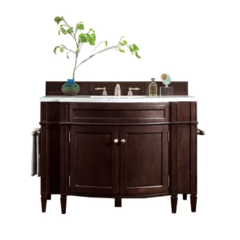 Brittany 46" Single Vanity, Burnished Mahogany w/ 3 CM Arctic Fall Top
