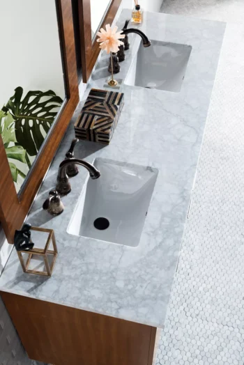 Metropolitan 72" Double Vanity, American Walnut w/ 3 CM Carrara Marble Top - Image 5