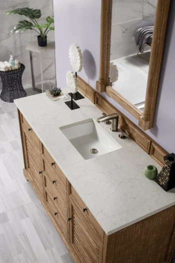 Savannah 60" Single Vanity, Driftwood w/ 3 CM Eternal Jasmine Pearl Quartz Top - Image 3